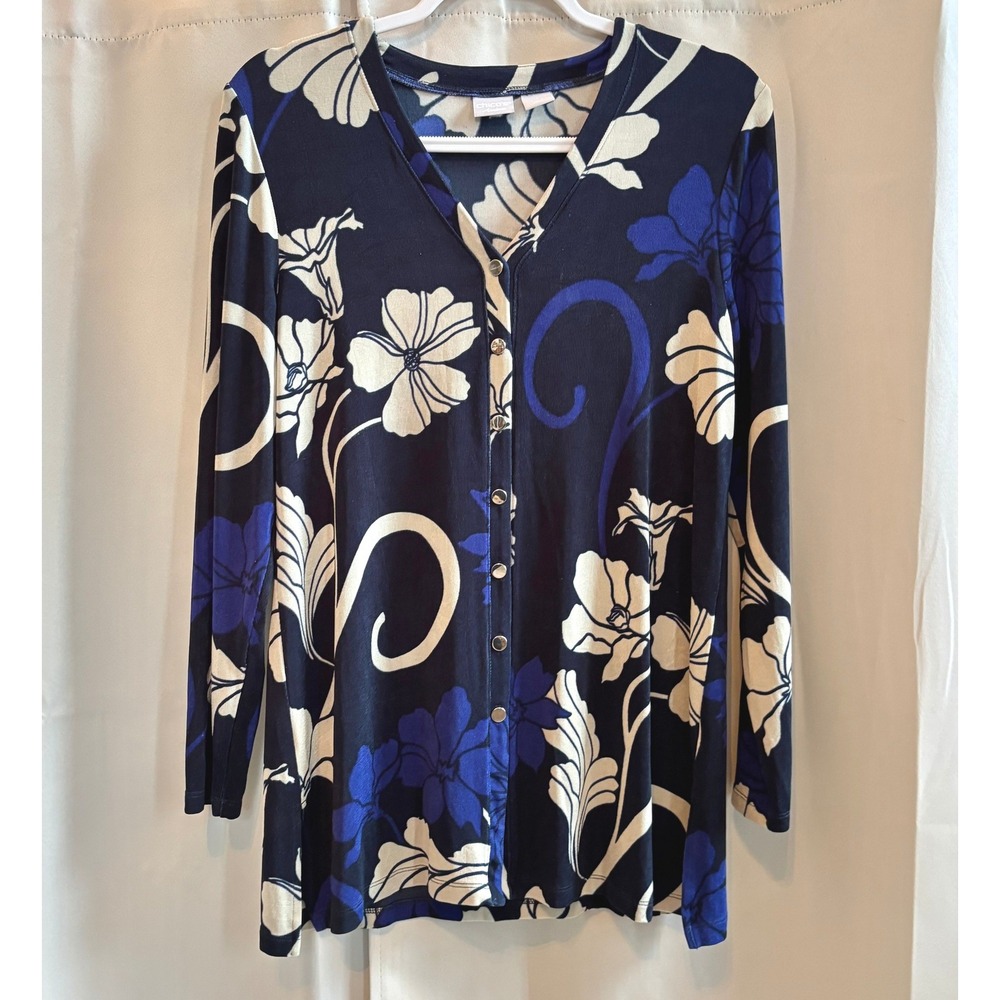 Chicos Travelers Cardigan Retro Floral Top Medium Whimsigoth Romantic Boho 19663